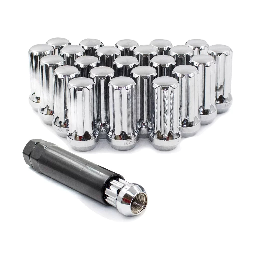 M14 x 1.5 Chrome Acorn Bulge Truck Spline Lug Nut Kit 20pcs 5 Lug