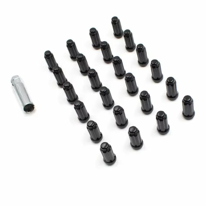 Install Kit M14 x 1.5 Spline Bulge Acorn Black 24 Lug Nuts + Key (63K648SBLK)
