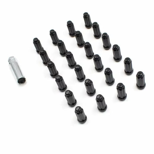 Install Kit M14 x 1.5 Spline Bulge Acorn Black 24 Lug Nuts + Key (63K648SBLK)